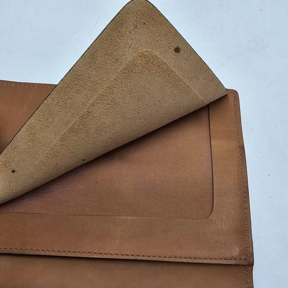 VTG Tan Genuine Leather Tall Bifold Wallet 10 Card Organizer Made In USA